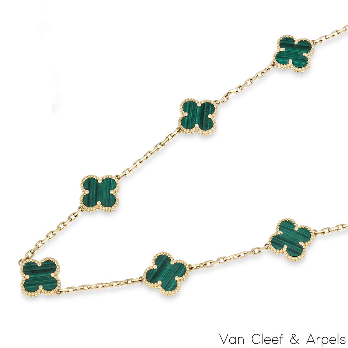 Van Cleef & Arpels Yellow Gold Malachite Vintage Alhambra 20 Motif Necklace VCARL88100
